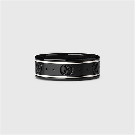 18k White Gold And Black Icon Thin Band 